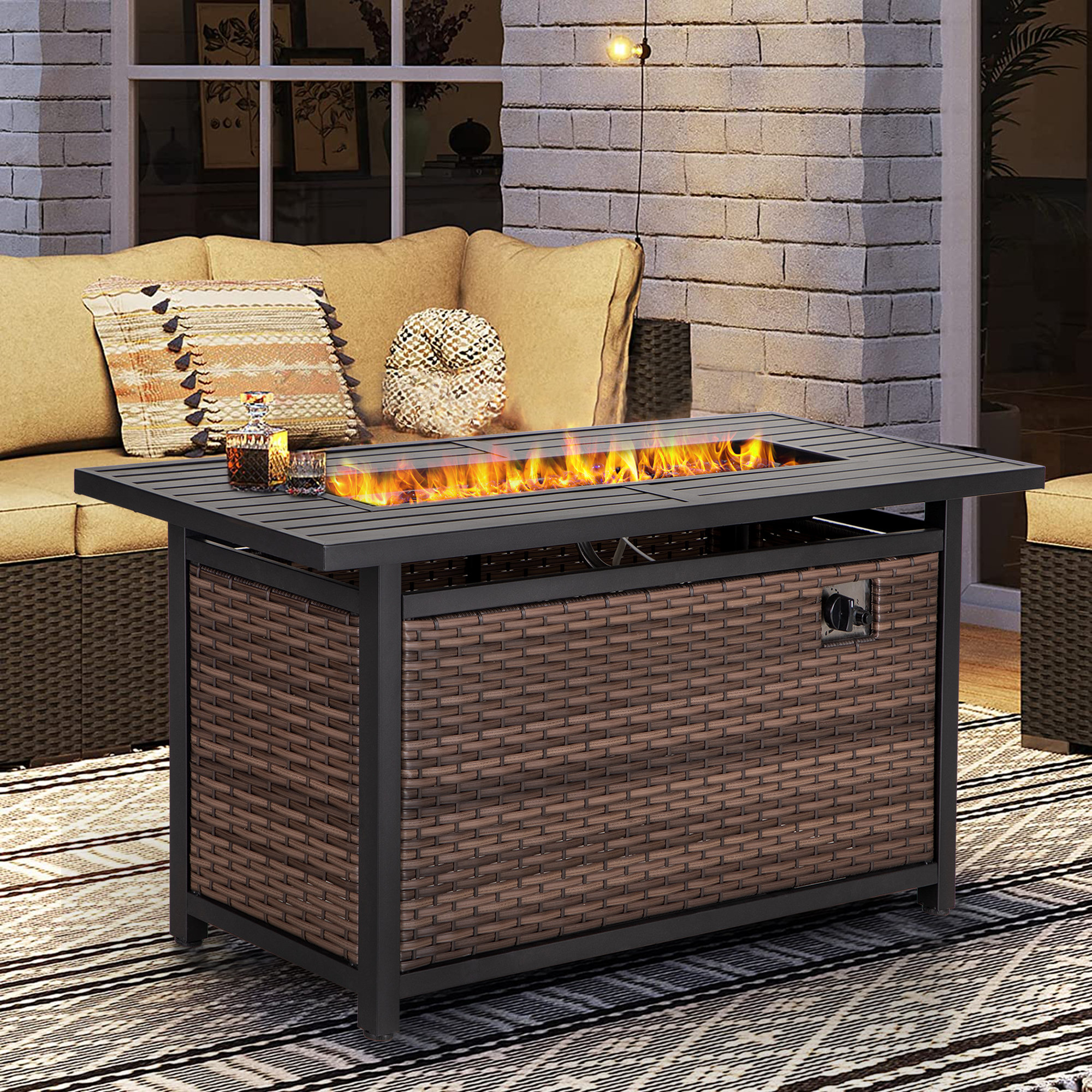 Lark Manor™ Argyri 56" Outdoor Rectangular Rattan Propane Gas Fire Pit